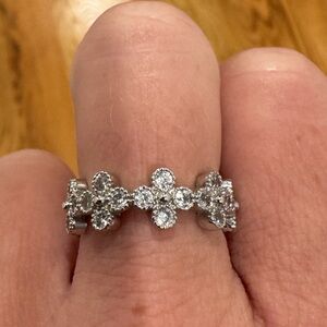 Silver Floral Ring with Crystals